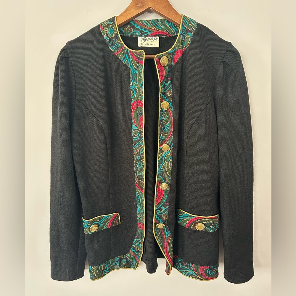Vintage Jeffrey & Dara Knit Blazer | Paisley Trim Gold Buttons | 80s Boutique